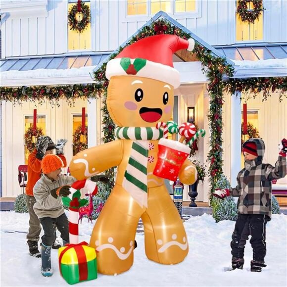 Christmas Inflatables Outdoor Decorations Gingerbread Man,...